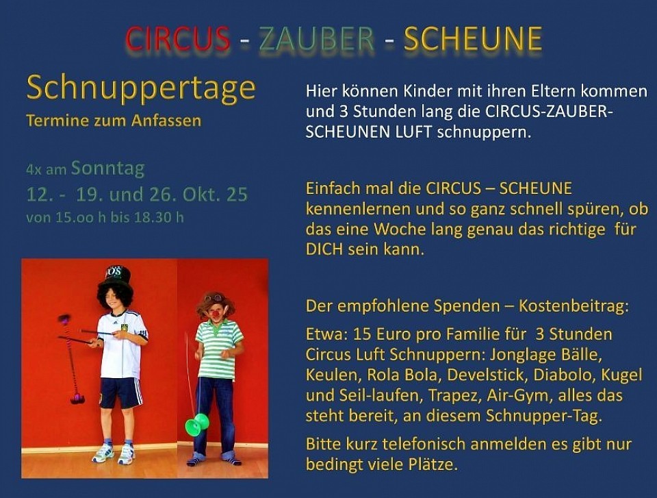 Schnuppertage in der CIRCUS SCHEUNE in Farchach bei BERG